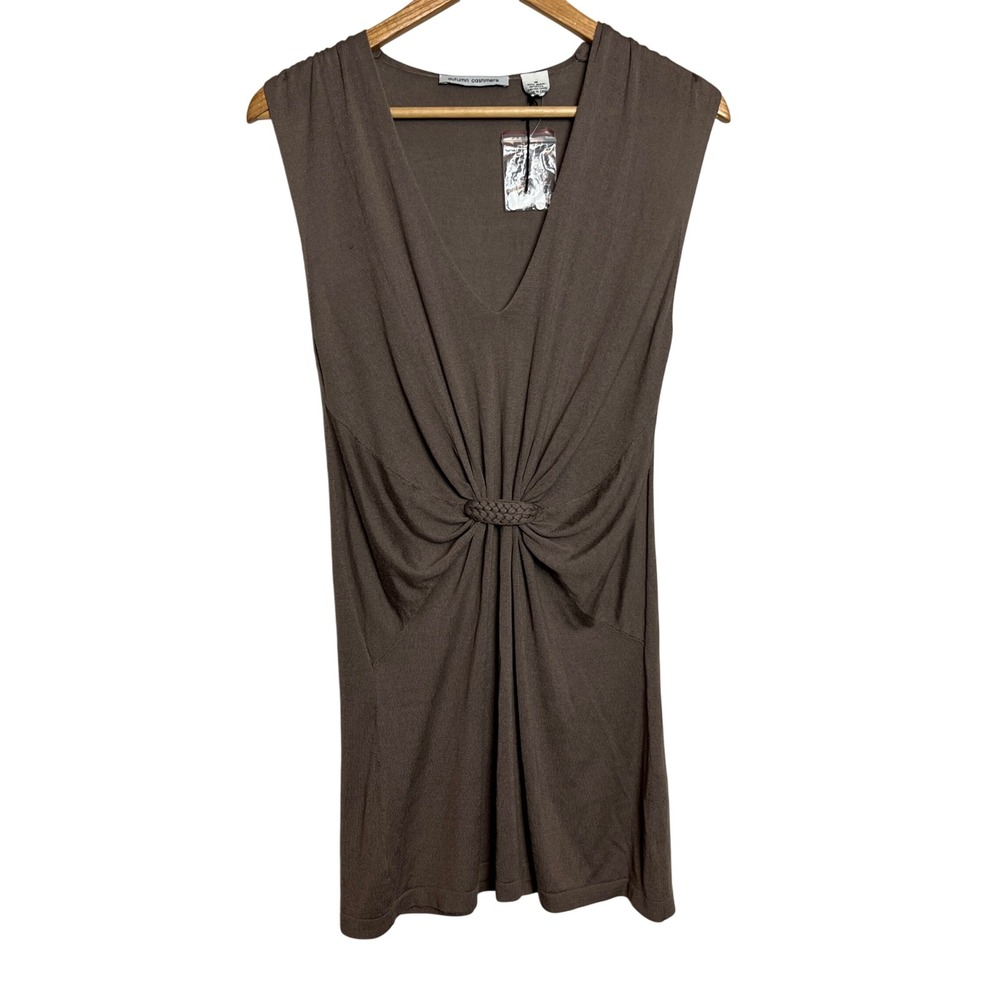 Autumn Cashmere Womens Taupe Brown 100% Modal V-Neck Braided Knit Top Size M